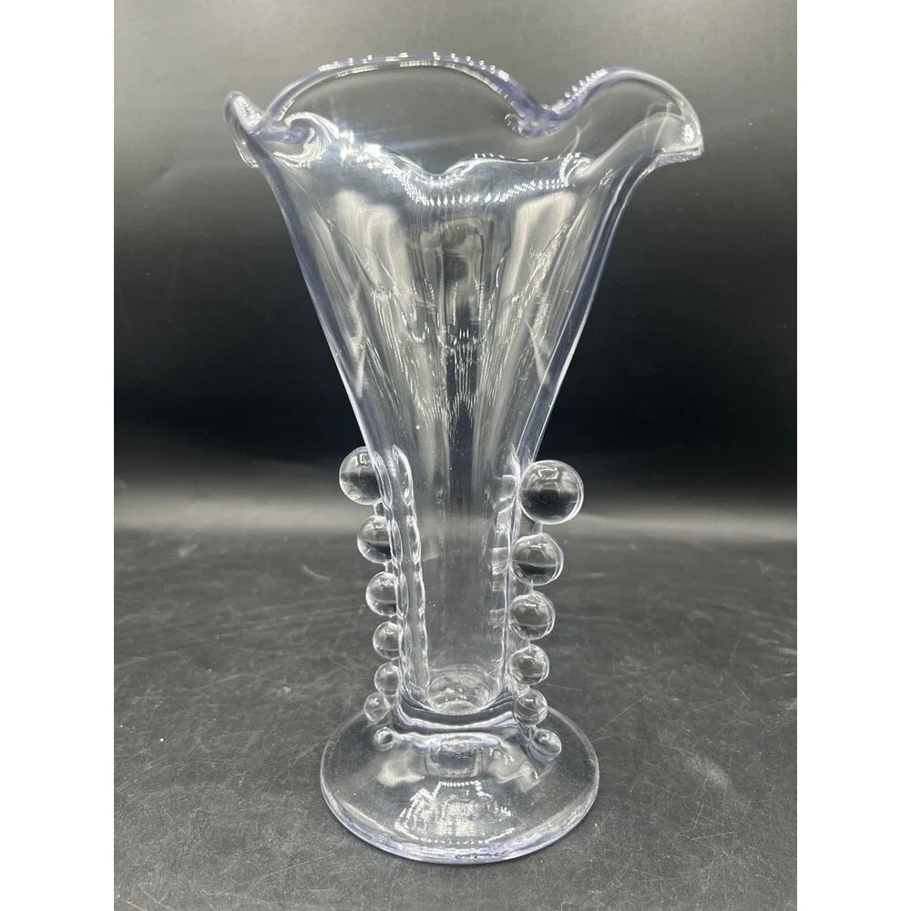 Vintage Imperial Glass Candlewick Crimped Flower Vase 8 1/8